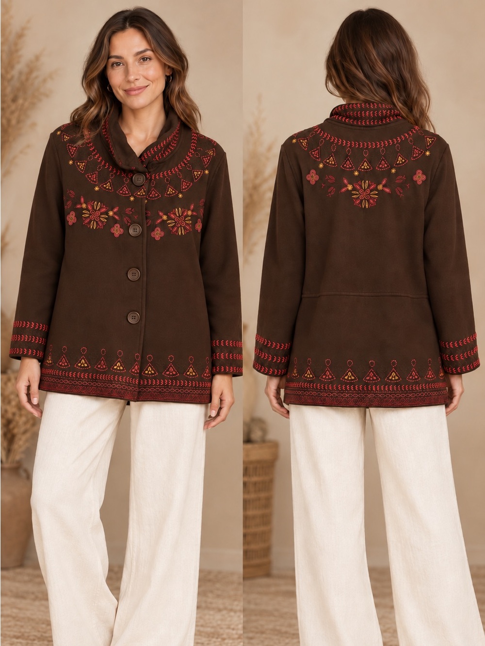 Johnny Was Embroidered Brown Jacket (404067) 🍂 ☀️